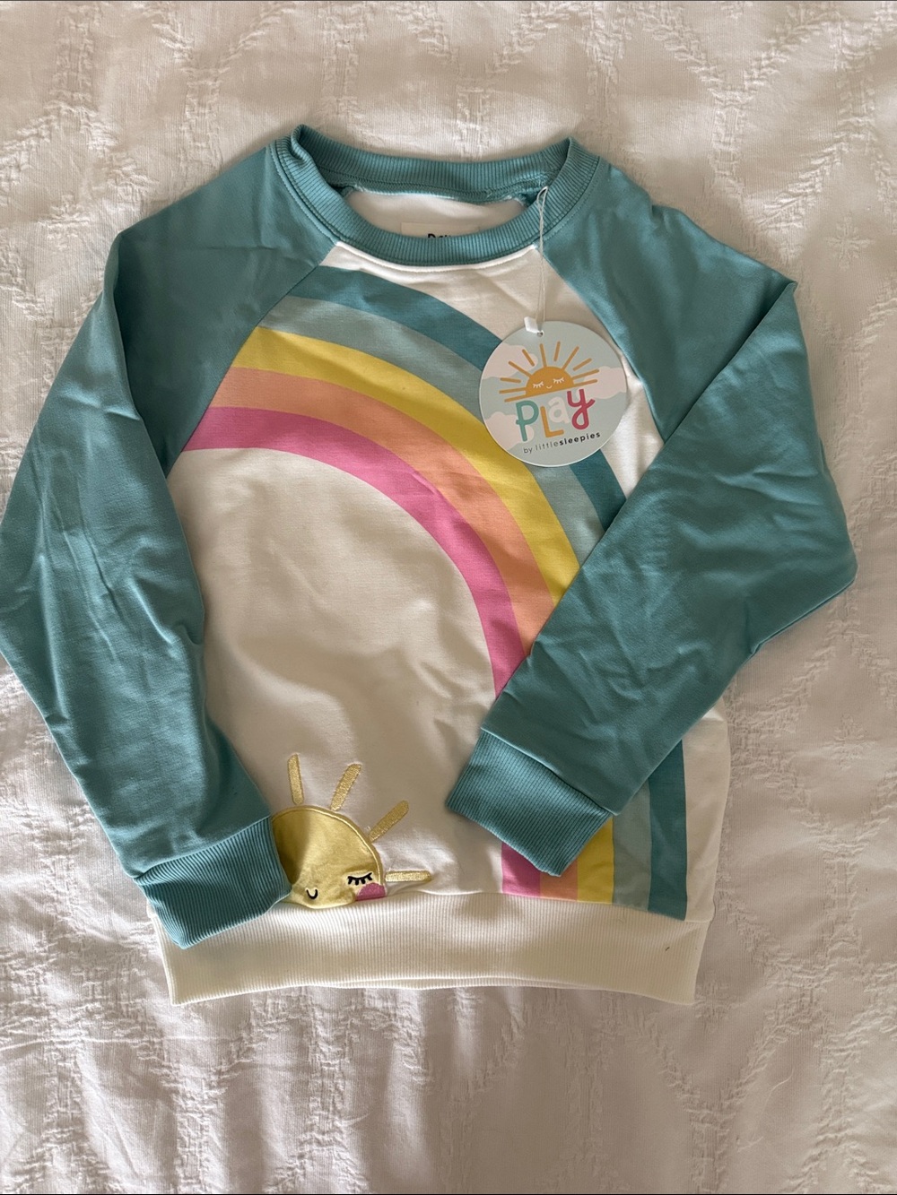 Little Sleepies Teal & White Rainbow Sun Pullover
